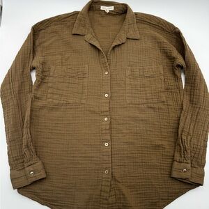 Eileen Fisher Women's Brown Gauzy Button‎ Down Shirt, XS